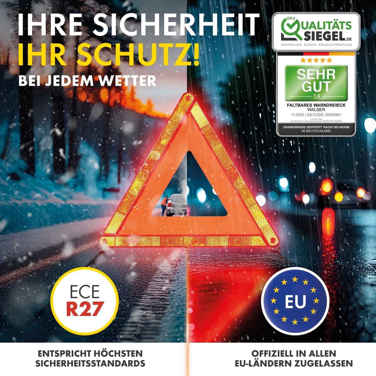 Faltbares Warndreieck Auto ECE R27 inkl. Köcher – Pannendreieck